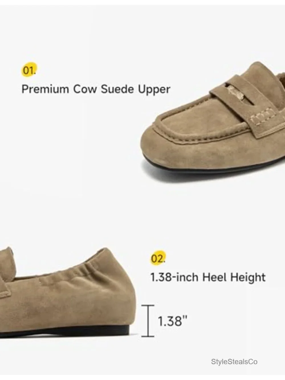 Women's Soft Suede Loafers, Genuine Leather Penny Loafers Square Toe Slip On